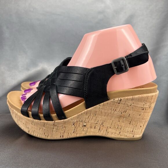 Kork-Ease Adelanto Wedge Sandals Women’s 8 Platform Slingback Black Leather Y2K - Picture 7 of 16